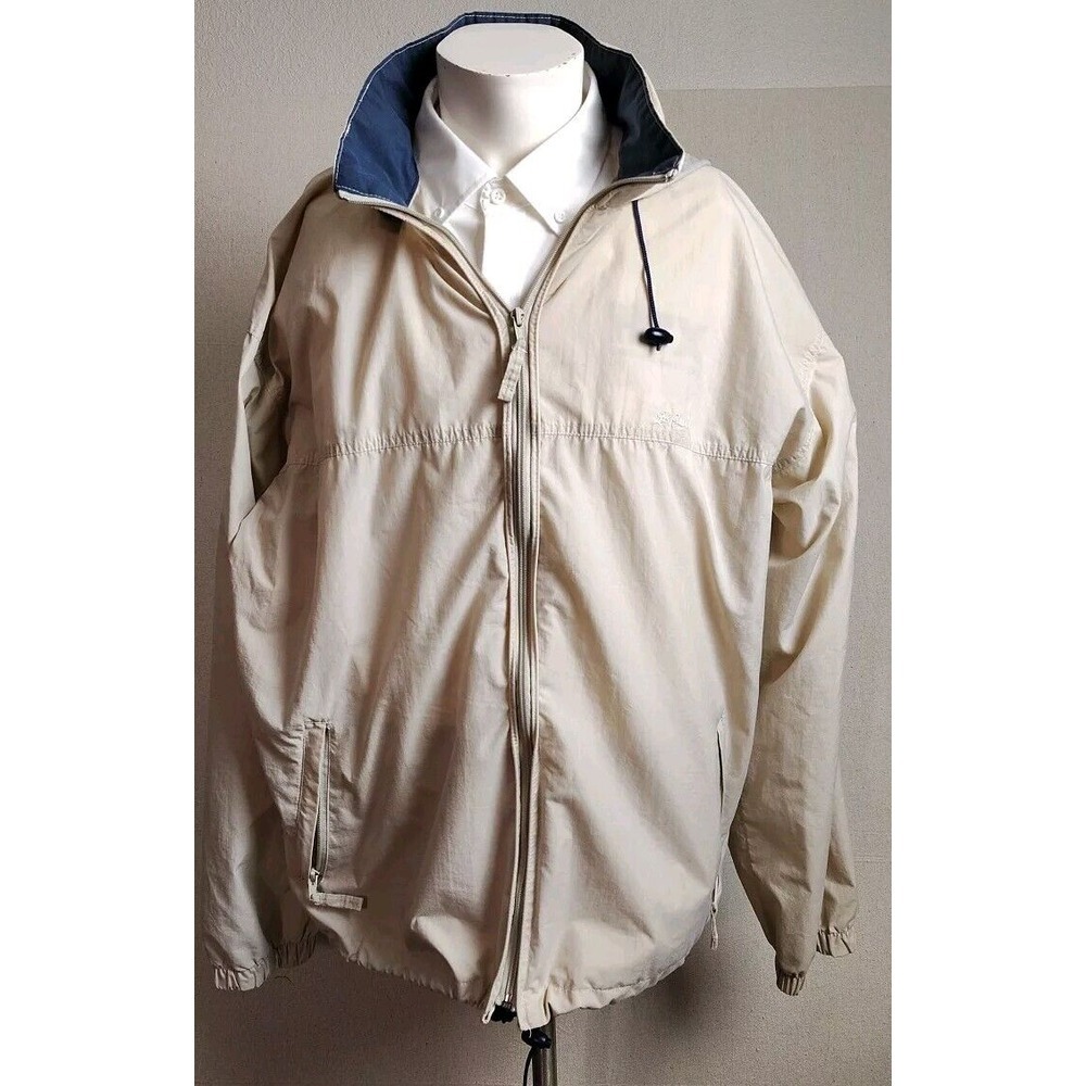 Vintage LL Bean Windbreaker Jacket Men Tall XL Khaki Hooded Full Zip Drawstring